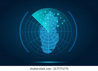 Qatar Map - World Map International vector template with futuristic circle radar style HUD, GUI, UI interface isolated on blue background for design, infographic - Vector illustration eps 10