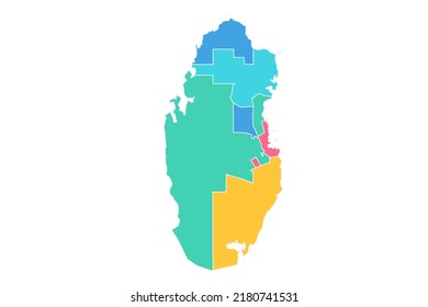 Katar Map - Weltkarte Internationale Vektorgrafik-Vorlage mit detaillierter High-Tech-Rahmenfarbe (blau, grün, rosa und gelb) einzeln auf weißem Hintergrund - Vektorgrafik eps10