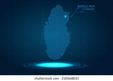 Qatar Map - World Map International vector template with Hologram in perspective style and HUD, GUI, UI interface isolated on blue background for design - Vector illustration eps 10