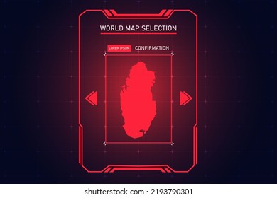 Qatar Map - World Map International vector template with Red Color in perspective style and HUD, GUI, UI interface isolated on black background for design - Vector illustration eps 10