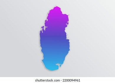 Mapa de Qatar - Mapa mundial Plantilla vectorial internacional con 3D, estilo de papel que incluye sombra y azul gradiente, color púrpura sobre fondo gris para el diseño, infografía - Ilustración vectorial eps 10