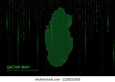 Katar Map - Weltkarte Internationale Vektorvorlage mit Matrix-grünem Hintergrund für binären Computercode einschließlich Licht für Design, Website, Hacker-Konzept - Vektorgrafik eps10