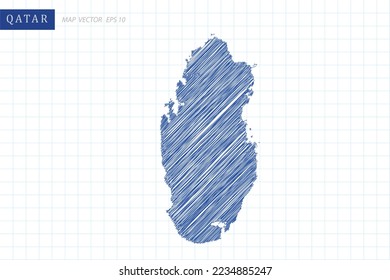 Mapa de Qatar - Mapa Mundial Plantilla vectorial Internacional con un contorno azul gráfico y dibujo de lápiz estilo aislado en fondo de cuadrícula blanca para el diseño, sitio web - Ilustraciones vectoriales 10