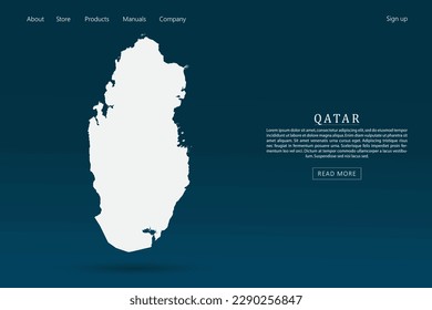 Mapa de Qatar - Mapa mundial plantilla vectorial internacional con 3d color blanco sobre fondo de color azul oscuro y verde gradiente para diseño de plantillas de sitio web, infografía - Ilustraciones vectoriales eps 10
