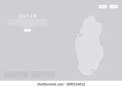 Qatar Map - World map vector template with White dots, grid, grunge, halftone style isolated on grey background for education, infographic, design, website - Vector illustration eps 10