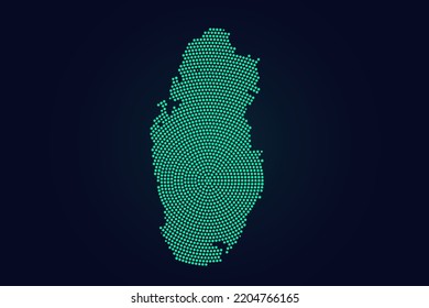 Qatar Map - World map vector template with green dots, grid, grunge, halftone style isolated on dark background for education, infographic, design, website - Vector illustration eps 10