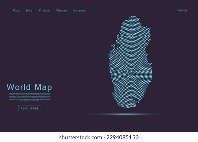 Qatar Map - World map vector template with blue dots, grid, grunge, halftone style isolated on dark purple background for website, infographic, technology design - Vector illustration eps 10