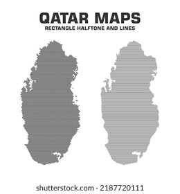 Qatar maps rectangle halftone and lines version Qatar dotted maps vector