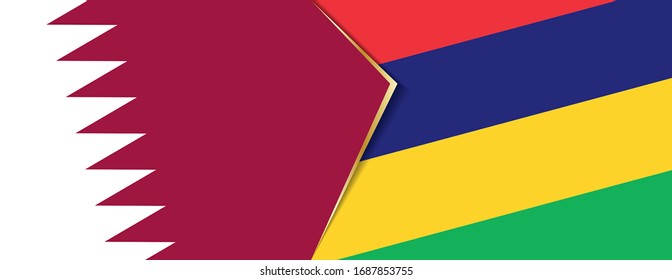Katar und Mauritius Flaggen, zwei Vektorillustrationen Flaggen Symbol für Beziehung oder Konfrontation.