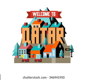 Qatar in middle east is a beautiful country to visit. vintage vector illustration.