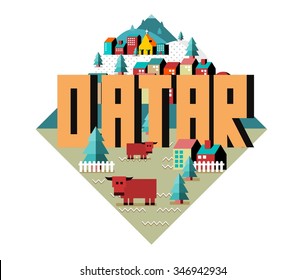 Qatar in middle east is a beautiful country to visit. vintage vector illustration.