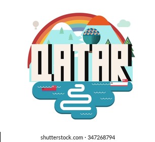 Qatar in middle east is a beautiful country to visit. vintage vector illustration.