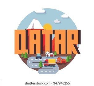 Qatar in middle east is a beautiful country to visit. vintage vector illustration.
