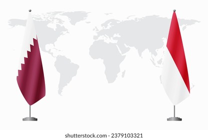  Qatar and Monaco flags for official meeting against background of world map.