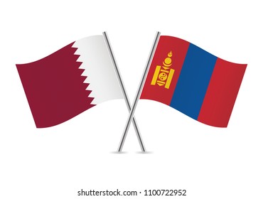 Qatar and Mongolia flags. Vector illustration.