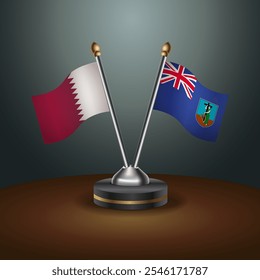 Qatar and Montserrat table flags relation  with gradient backgrund. Vector Illustration