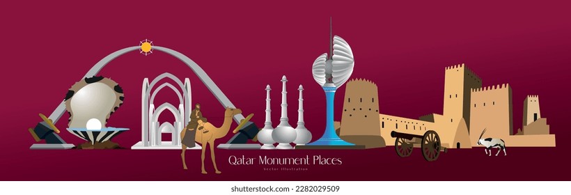 Lugares de Monumento a Qatar. Ilustración vectorial