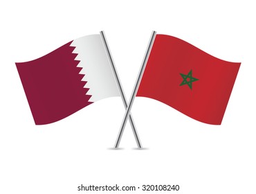 Qatar and Morocco flags. Qatari and Moroccan flags isolated on white background. Vector illustration.