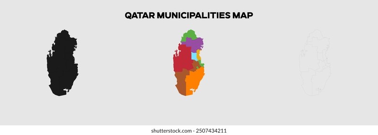 Qatar Municipalities Map in colors. EPS file also in selhoutte and outlined form. Editable EPS file.