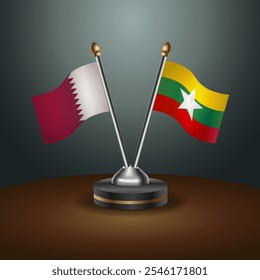 Tabela do Qatar e Myanmar sinaliza relação com plano de fundo gradiente. Ilustração de vetor