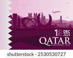 Qatar National Day 18th December 2024 Banner Background with Doha City Skyline, Katara Tower and Desert Illustration. Beautiful Qatar Background, Banner,Events, Tourism, Calendar.Vector Illustration. 