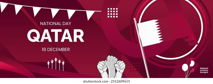 Qatar National Day abstract art in flag colors. Latest modern banner for Qatar holiday with typography. Perfect for posters, web banners and greeting cards