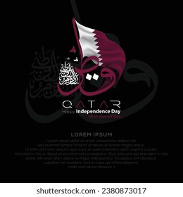 Katar National Day-Hintergrund Vektordesign mit arabischer Kalligrafie, Flagge und Gebäuden für Grußkarte, Tapete, Banner, Abdeckung, Poster etc. Übersetzung von Text: NATIONALER TAG VON QATAR AM 18. DEZEMBER