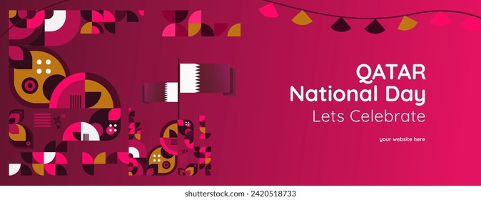 Katar National Day Banner in buntem, modernen geometrischen Stil. Qatar National Unabhängigkeit Tag Grußkartenabdeckung mit Typografie. Vektorgrafik für die Feiertagsfeier