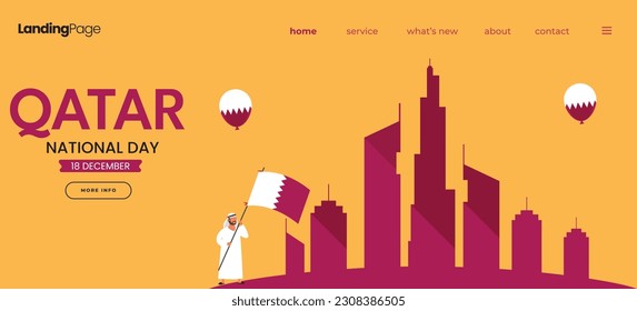 Qatar national day banner landing page template illustration. landmark and flag.Qatar national day 18 th december.