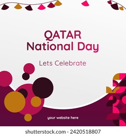 Katar National Day Banner im modernen geometrischen Stil. Quadratisches Banner für soziale Medien und mehr mit Typografie. Vektorgrafik für die Feiertagsfeier. Fröhlicher Katar-Nationalfeiertag 2024