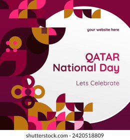 Qatar National Day banner in modern geometric style. Square banner for social media and more with typography. Vector illustration for national holiday celebration party. Happy Qatar National Day 2024