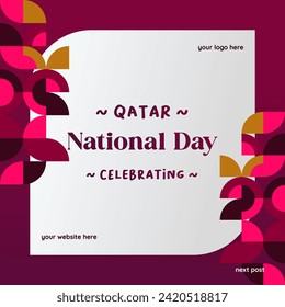 Qatar National Day banner in modern geometric style. Square banner for social media and more with typography. Vector illustration for national holiday celebration party. Happy Qatar National Day 2024