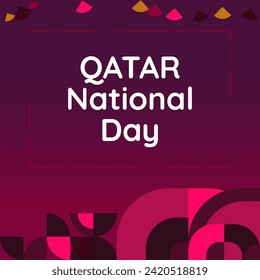 Katar National Day Banner im modernen geometrischen Stil. Quadratisches Banner für soziale Medien und mehr mit Typografie. Vektorgrafik für die Feiertagsfeier. Fröhlicher Katar-Nationalfeiertag 2024