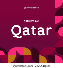 Qatar National Day banner in modern geometric style. Square banner for social media and more with typography. Vector illustration for national holiday celebration party. Happy Qatar National Day 2024