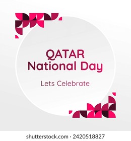Qatar National Day banner in modern geometric style. Square banner for social media and more with typography. Vector illustration for national holiday celebration party. Happy Qatar National Day 2024