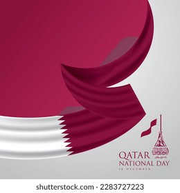 Qatar national day banner poster with flag. A translation of the Arabic text: Qatar national day 18. Vector illustration.