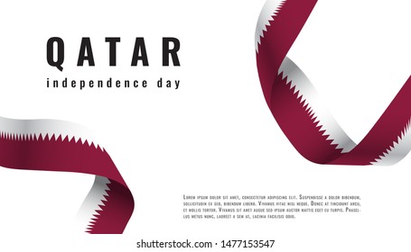 Qatar national day celebration banner with ribbon. Qatar independence day vector illustration