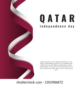 Qatar national day celebration banner with ribbon. Qatar independence day vector illustration