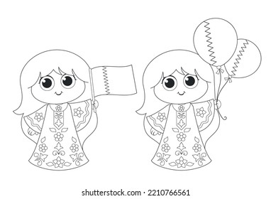Qatar National day celebration on 18 December coloring page activity for kids vector cartoon illustration