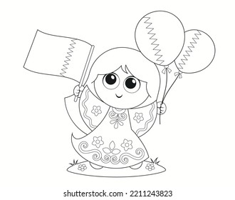 Qatar National day celebration on 18 December coloring page activity for kids vector cartoon illustration
