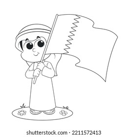 Qatar National day celebration on 18 December coloring page activity for kids vector cartoon illustration