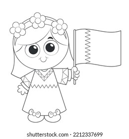 Qatar National day celebration on 18 December coloring page activity for kids vector cartoon illustration