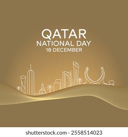 Qatar National Day, December 18 gold color white land mark