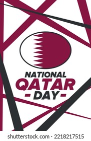 Qatar National Day. National happy holiday, celebrated annual in December 18. Qatar flag. Patriotic elements. Poster, card, banner and background. Vector illustration