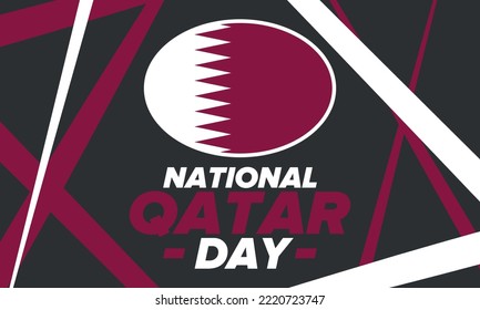 Qatar National Day. National happy holiday, celebrated annual in December 18. Qatar flag. Patriotic elements. Poster, card, banner and background. Vector illustration