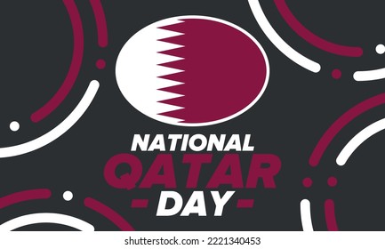 Qatar National Day. National happy holiday, celebrated annual in December 18. Qatar flag. Patriotic elements. Poster, card, banner and background. Vector illustration