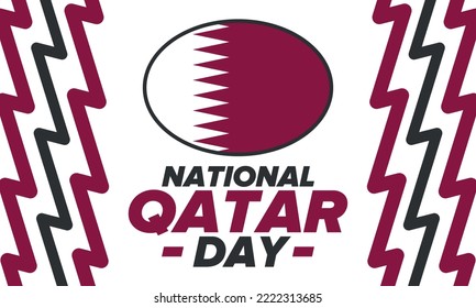 Qatar National Day. National happy holiday, celebrated annual in December 18. Qatar flag. Patriotic elements. Poster, card, banner and background. Vector illustration