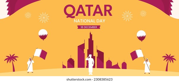 Qatar National Day horizontal banner template. Qatar Independence Day December 18th.