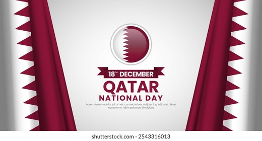Qatar National Day, Qatar independence day banner Background with Waving Ribbon Flag and Blank Space Area