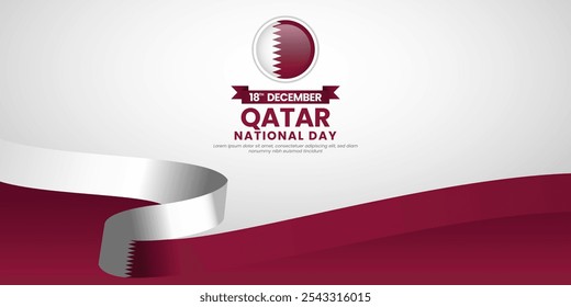 Qatar National Day, Qatar independence day banner Background with Waving Ribbon Flag and Blank Space Area